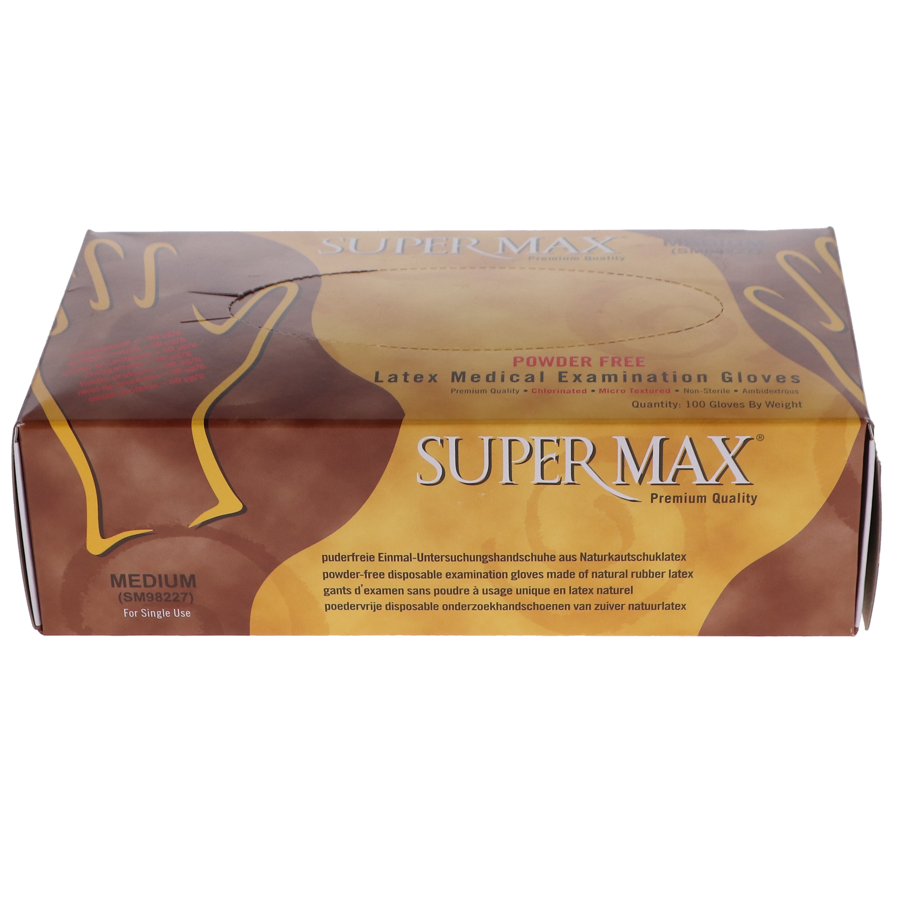 House Brand Dentistry SM98227 Supermax Non-Sterile Latex Examination Gloves Powder Free Medium 100/Bx House Brand Dentistry SM98227 Supermax Non-Sterile Latex Examination Gloves Powder Free Medium 100/Bx